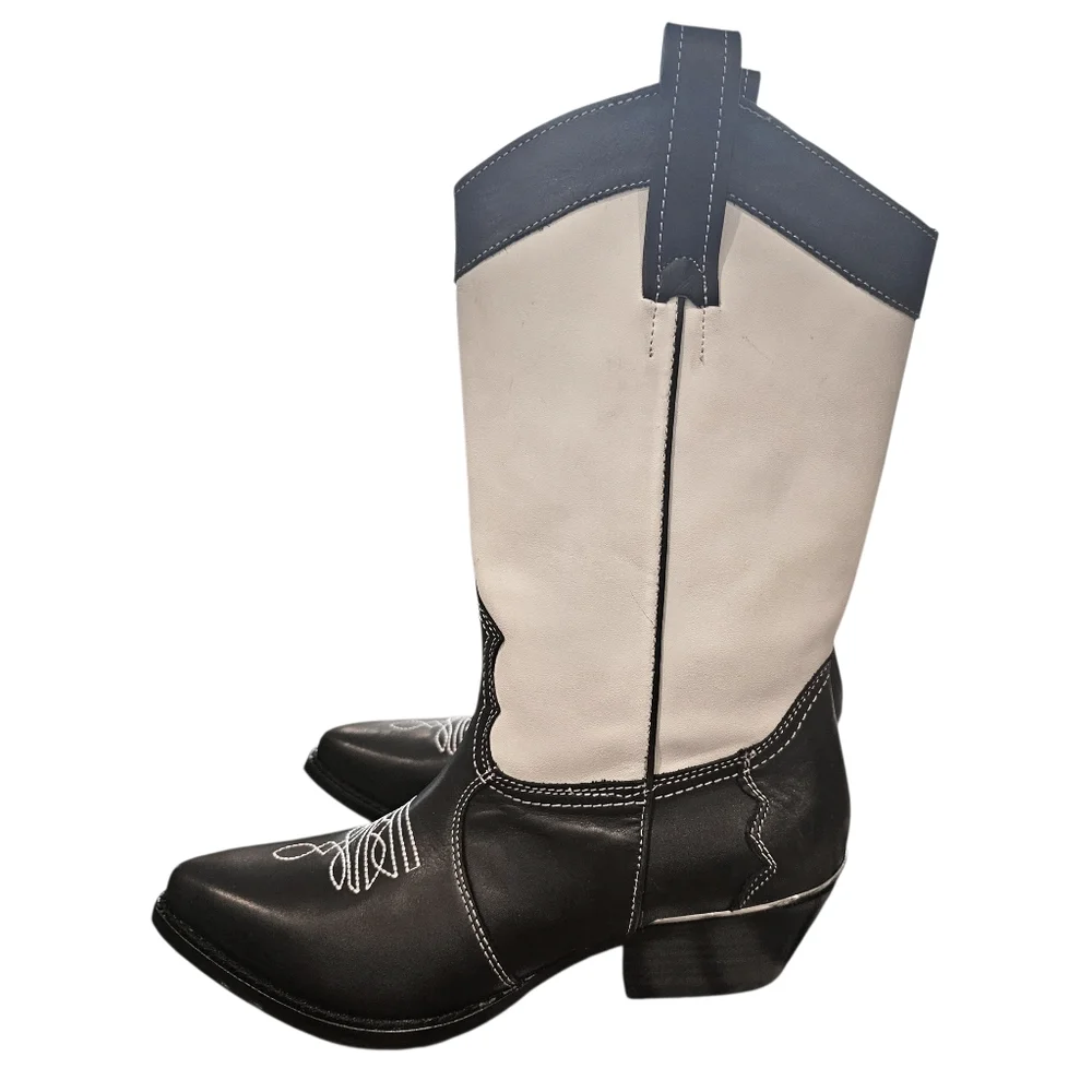 DKNY Women's Lukas Black and White Cowboy Boots - Picture 3 of 13